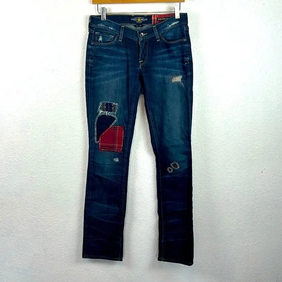 Lucky Brand Zoe Straight Leg Patch Design Jeans 2 - Picture 1 of 10